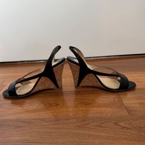 Christian Louboutin Black leather Slingback Wedges – Size 39.5